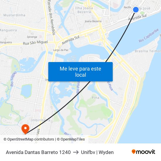 Avenida Dantas Barreto 1240 to Unifbv | Wyden map