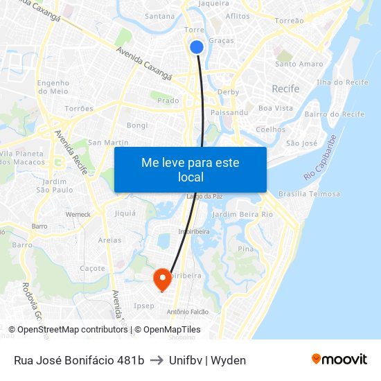 Rua José Bonifácio 481b to Unifbv | Wyden map