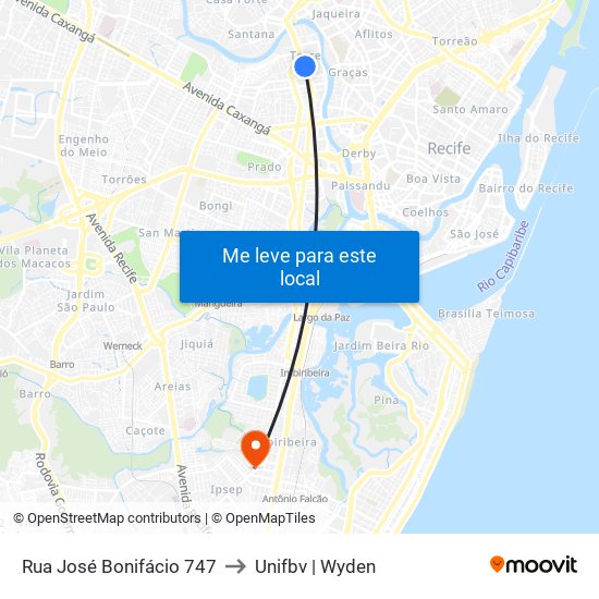 Rua José Bonifácio 747 to Unifbv | Wyden map