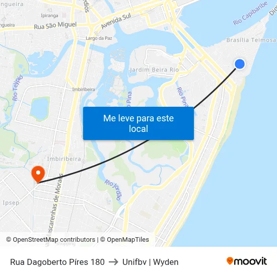 Rua Dagoberto Píres 180 to Unifbv | Wyden map
