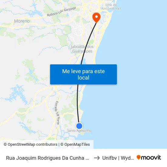 Rua Joaquim Rodrigues Da Cunha 1833 to Unifbv | Wyden map