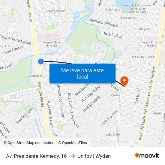 Av. Presidente Kennedy, 16 to Unifbv | Wyden map