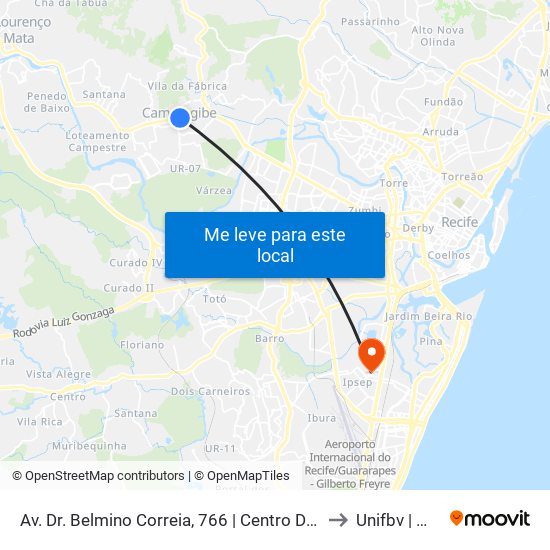 Av. Dr. Belmino Correia, 766 | Centro De Camaragibe to Unifbv | Wyden map