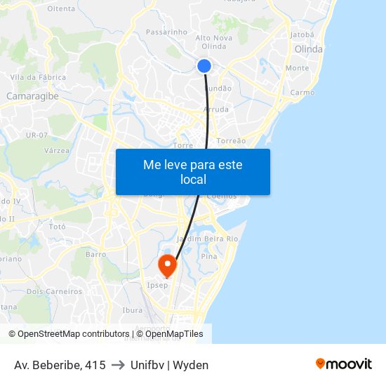 Av. Beberibe, 415 to Unifbv | Wyden map