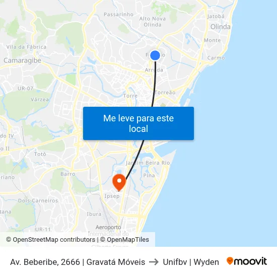 Av. Beberibe, 2666 | Gravatá Móveis to Unifbv | Wyden map