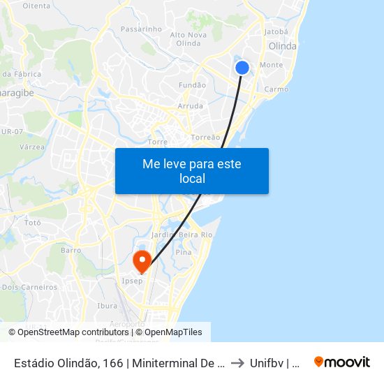 Estádio Olindão, 166 | Miniterminal De Jardim Brasil I to Unifbv | Wyden map