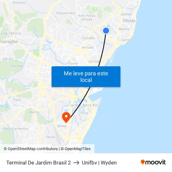 Terminal De Jardim Brasil 2 to Unifbv | Wyden map