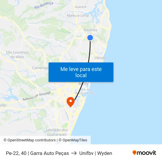 Pe-22, 40 | Garra Auto Peças to Unifbv | Wyden map