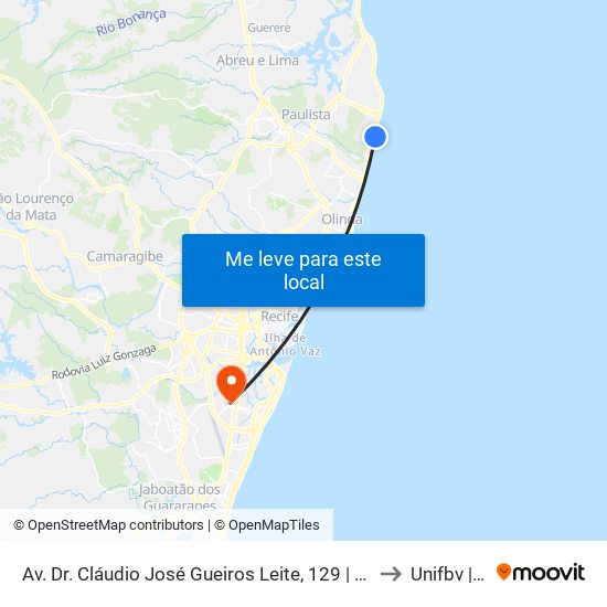 Av. Dr. Cláudio José Gueiros Leite, 129 | Agência Bradesco (Janga) to Unifbv | Wyden map