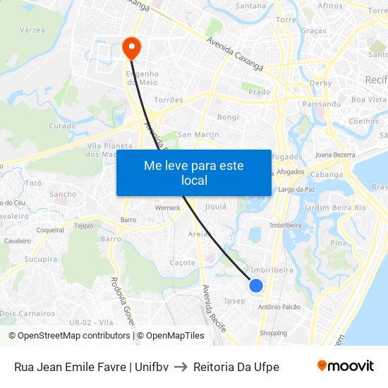 Rua Jean Emile Favre | Unifbv to Reitoria Da Ufpe map