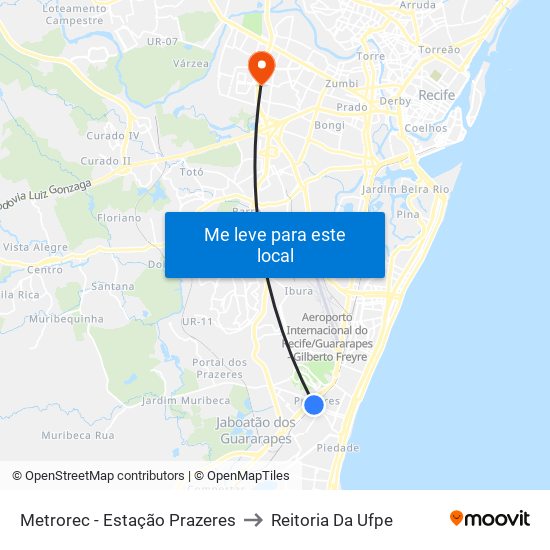 Metrorec - Estação Prazeres to Reitoria Da Ufpe map