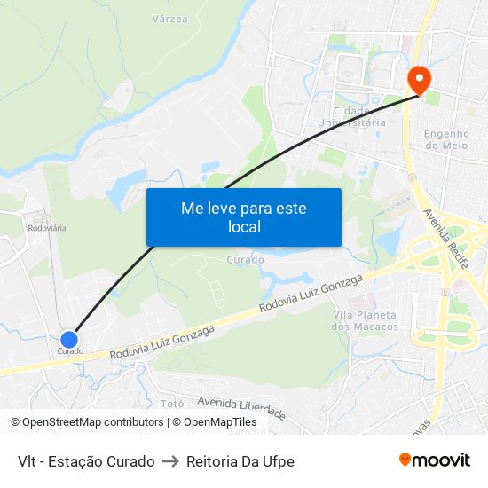 Vlt - Estação Curado to Reitoria Da Ufpe map