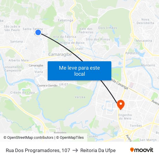 Rua Dos Programadores, 107 to Reitoria Da Ufpe map