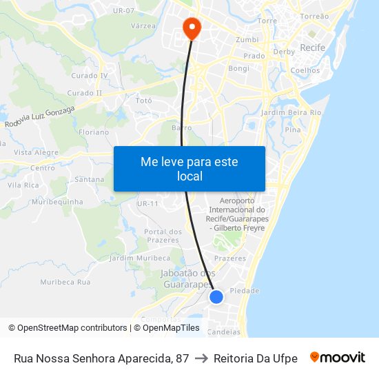 Rua Nossa Senhora Aparecida, 87 to Reitoria Da Ufpe map
