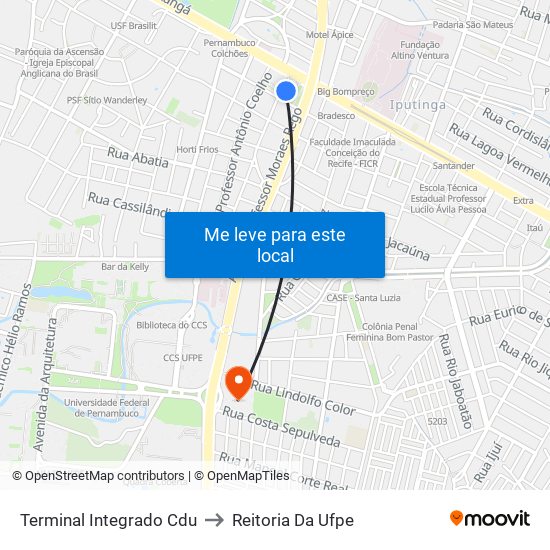 Terminal Integrado Cdu to Reitoria Da Ufpe map