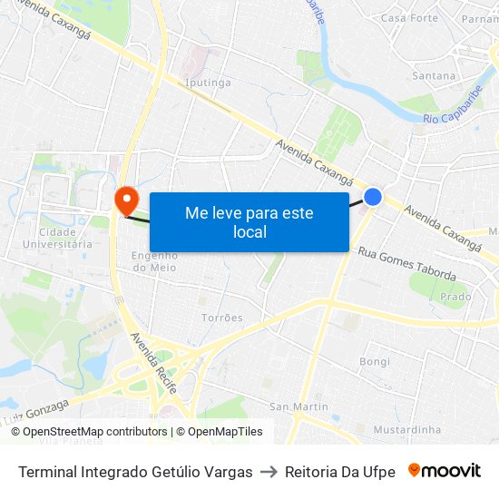 Terminal Integrado Getúlio Vargas to Reitoria Da Ufpe map