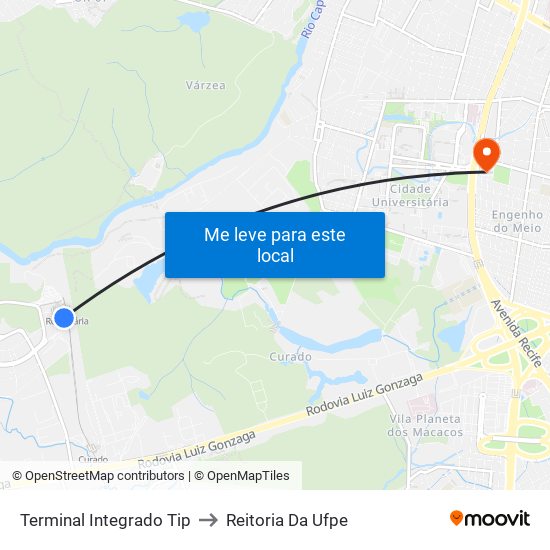 Terminal Integrado Tip to Reitoria Da Ufpe map