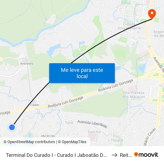 Terminal Do Curado I - Curado I Jaboatão Dos Guararapes - Pe 54230-102 Brasil - Curado I Jaboatão Dos Guararapes - Pe 54230-102 Brasil to Reitoria Da Ufpe map