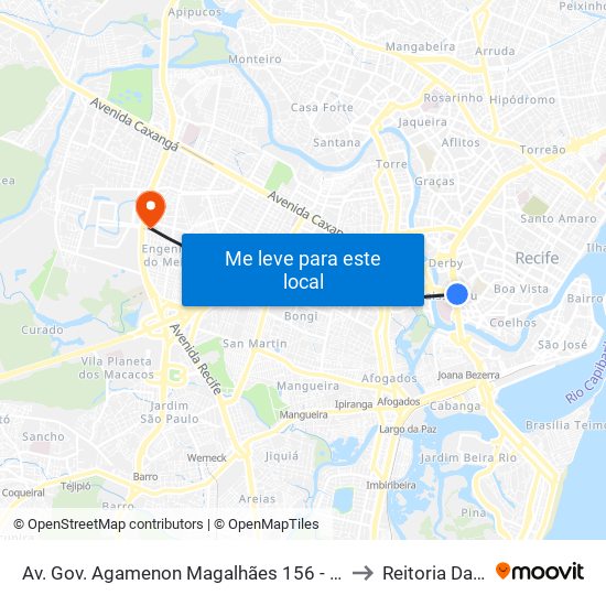 Av. Gov. Agamenon Magalhães 156 - Pista Central to Reitoria Da Ufpe map