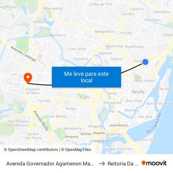 Avenida Governador Agamenon Magalhães 22 to Reitoria Da Ufpe map