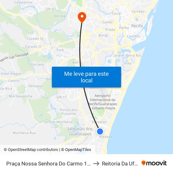 Praça Nossa Senhora Do Carmo 107 to Reitoria Da Ufpe map