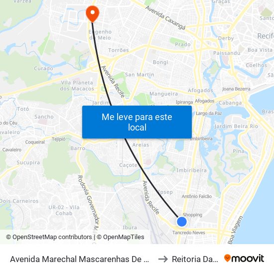 Avenida Marechal Mascarenhas De Morais 4152 to Reitoria Da Ufpe map