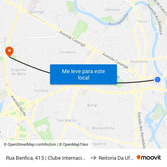 Rua Benfica, 413 | Clube Internacional to Reitoria Da Ufpe map