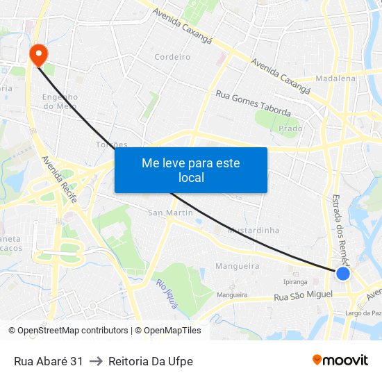 Rua Abaré 31 to Reitoria Da Ufpe map