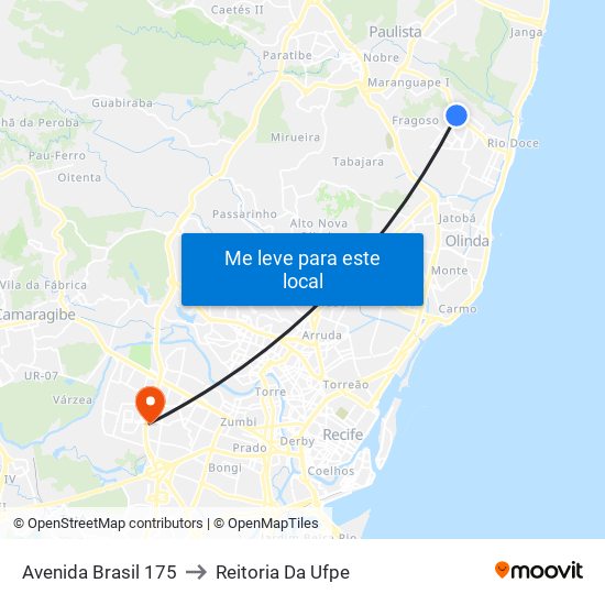 Avenida Brasil 175 to Reitoria Da Ufpe map