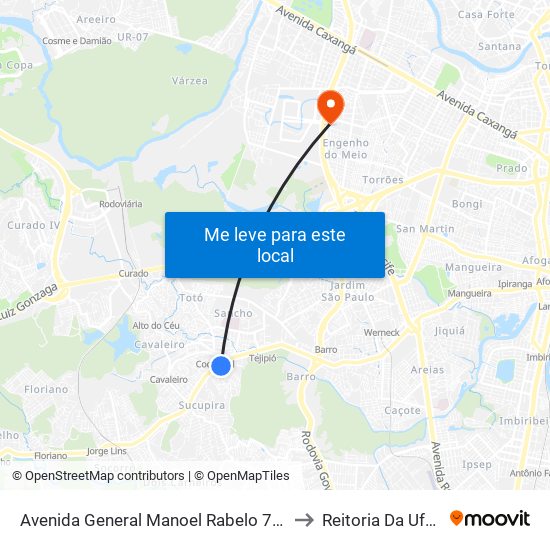 Avenida General Manoel Rabelo 743 to Reitoria Da Ufpe map