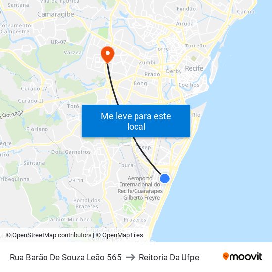Rua Barão De Souza Leão 565 to Reitoria Da Ufpe map