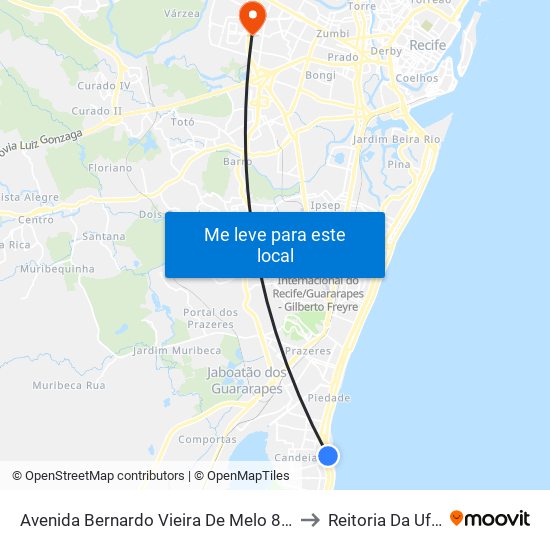 Avenida Bernardo Vieira De Melo 8133 to Reitoria Da Ufpe map