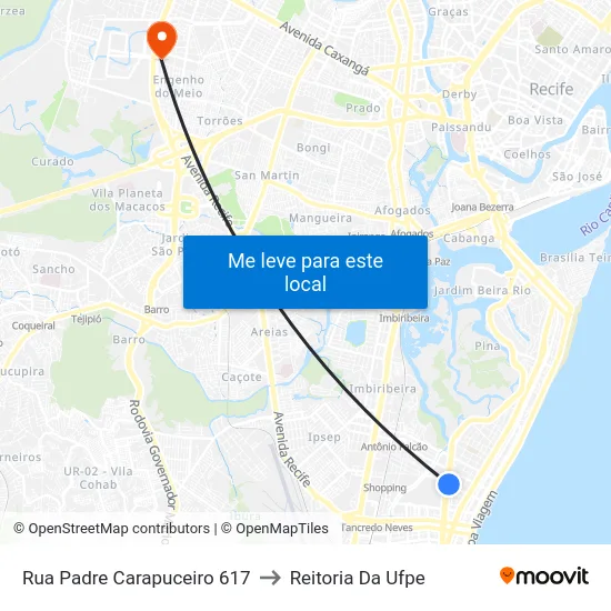 Rua Padre Carapuceiro 617 to Reitoria Da Ufpe map