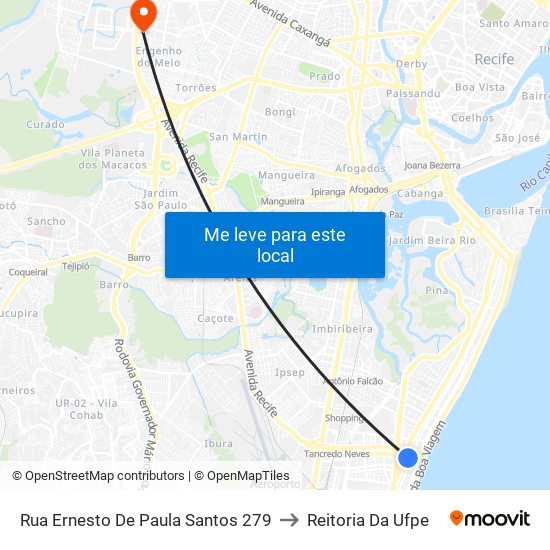 Rua Ernesto De Paula Santos 279 to Reitoria Da Ufpe map
