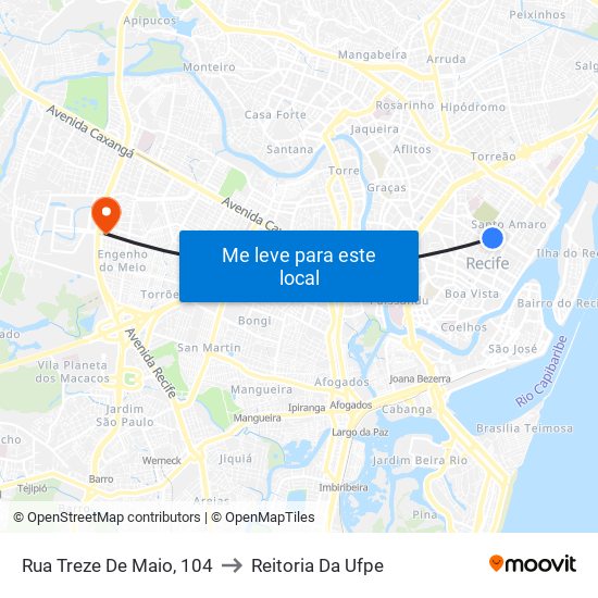 Rua Treze De Maio, 104 to Reitoria Da Ufpe map