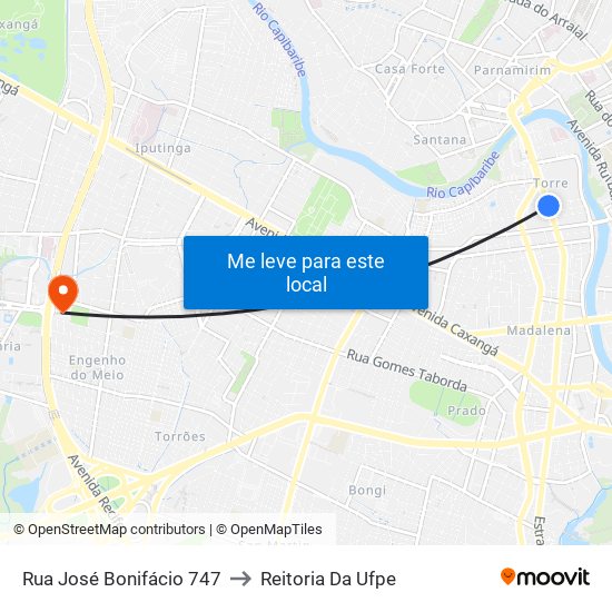 Rua José Bonifácio 747 to Reitoria Da Ufpe map
