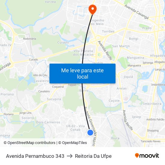 Avenida Pernambuco 343 to Reitoria Da Ufpe map