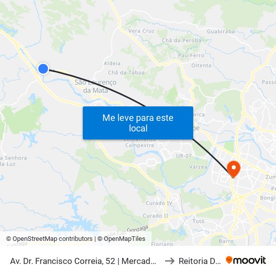 Av. Dr. Francisco Correia, 52 | Mercado Público De Tiúma to Reitoria Da Ufpe map