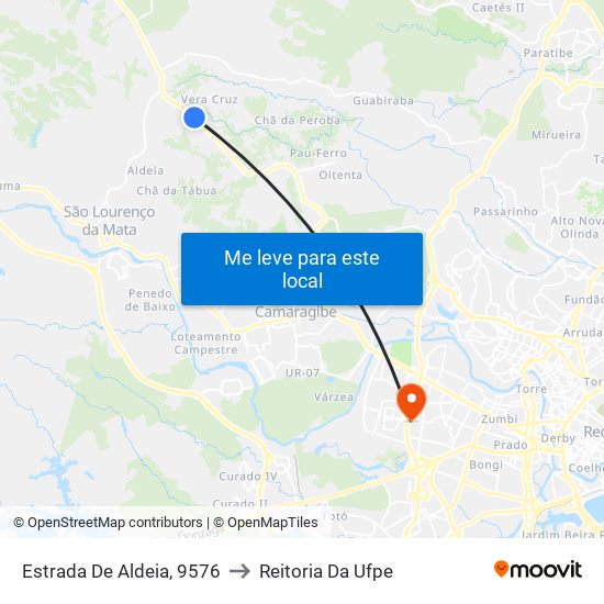 Estrada De Aldeia, 9576 to Reitoria Da Ufpe map