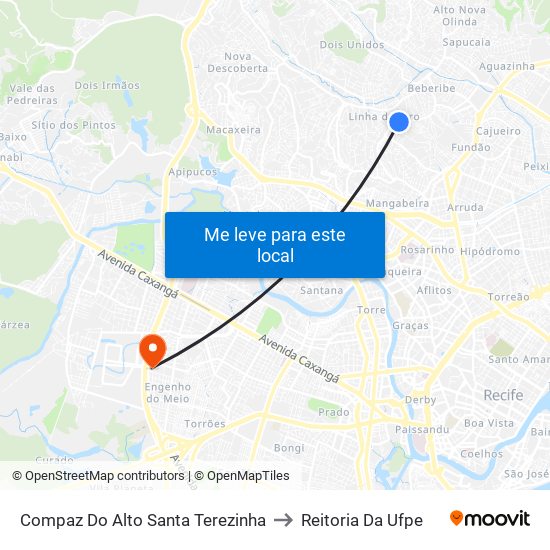 Compaz Do Alto Santa Terezinha to Reitoria Da Ufpe map