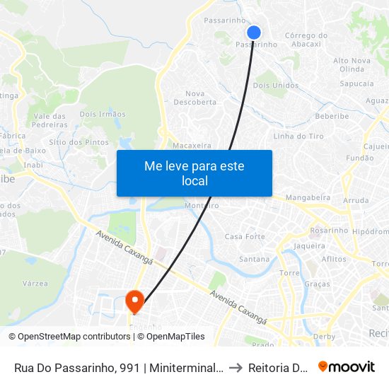 Rua Do Passarinho, 991 | Miniterminal Do Passarinho to Reitoria Da Ufpe map