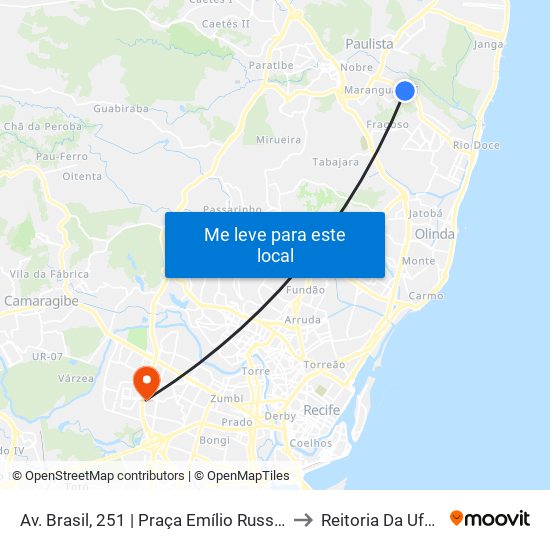 Av. Brasil, 251 | Praça  Emílio Russel to Reitoria Da Ufpe map