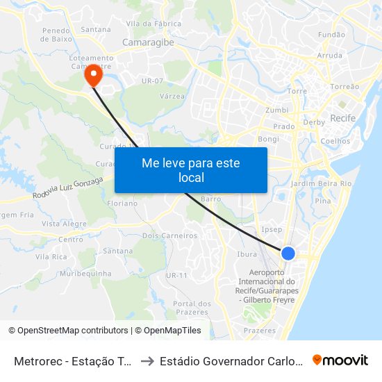 Metrorec - Estação Tancredo Neves to Estádio Governador Carlos Wilson Campos map