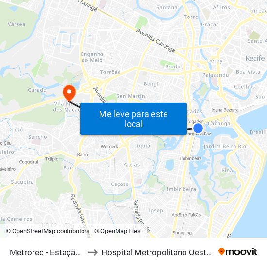 Metrorec - Estação Largo Da Paz to Hospital Metropolitano Oeste – Pelópidas Silveira map
