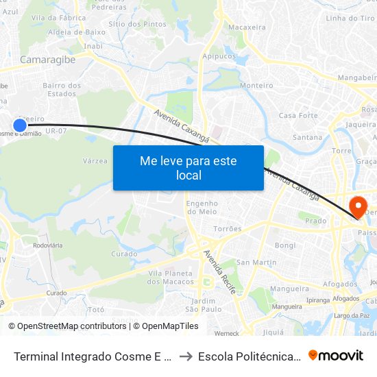 Terminal Integrado Cosme E Damião to Escola Politécnica - Upe map