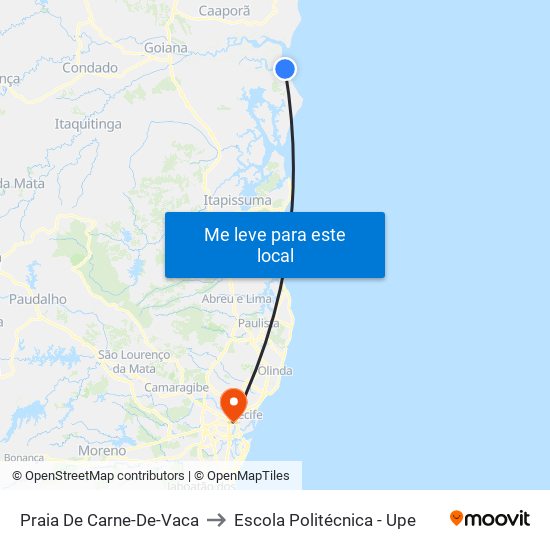 Praia De Carne-De-Vaca to Escola Politécnica - Upe map