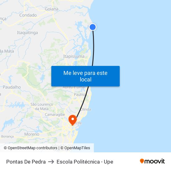 Pontas De Pedra to Escola Politécnica - Upe map