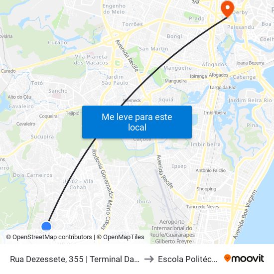 Rua Dezessete, 355 | Terminal Da Ur-11 - Linha 224 to Escola Politécnica - Upe map