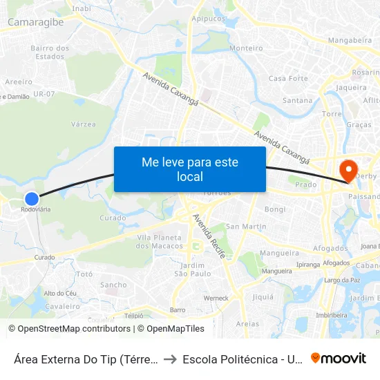 Área Externa Do Tip (Térreo) to Escola Politécnica - Upe map