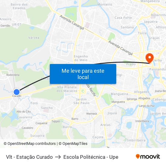 Vlt - Estação Curado to Escola Politécnica - Upe map